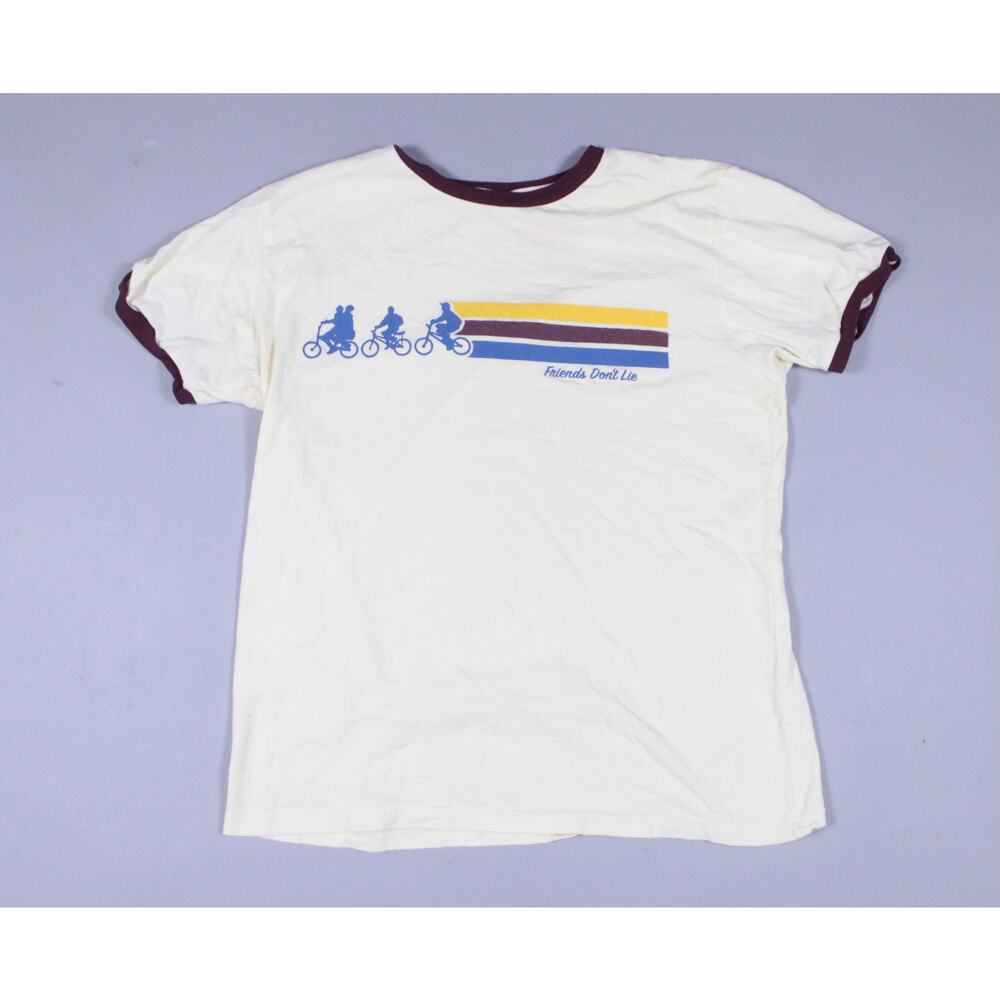 Netflix Stranger Things ringer tee cream burgundy "Friends Don't Lie" sz M med